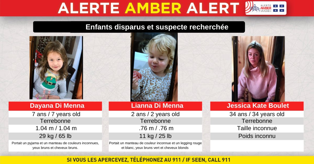 Deux fillettes disparues à Terrebonne : l'alerte AMBER ...